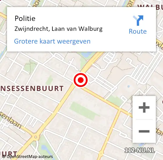 Locatie op kaart van de 112 melding: Politie Zwijndrecht, Laan van Walburg op 16 april 2024 17:21