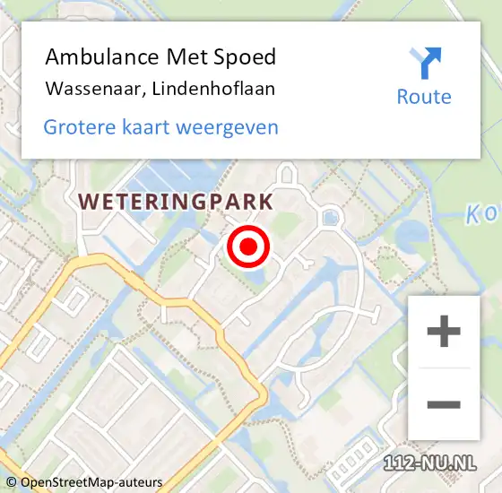 Locatie op kaart van de 112 melding: Ambulance Met Spoed Naar Wassenaar, Lindenhoflaan op 16 april 2024 17:37