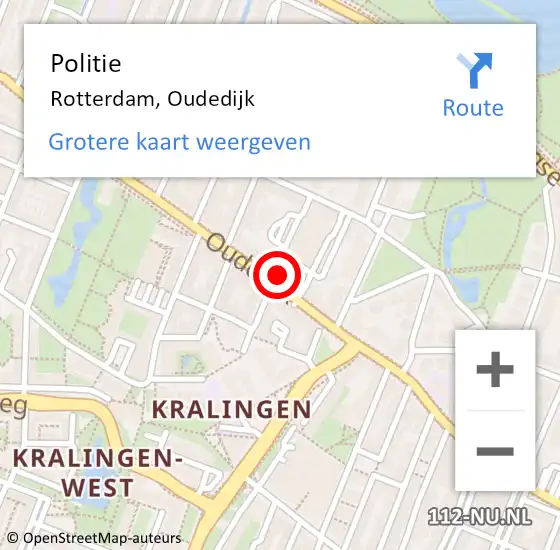 Locatie op kaart van de 112 melding: Politie Rotterdam, Oudedijk op 16 april 2024 17:41