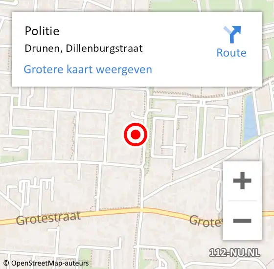 Locatie op kaart van de 112 melding: Politie Drunen, Dillenburgstraat op 16 april 2024 17:53