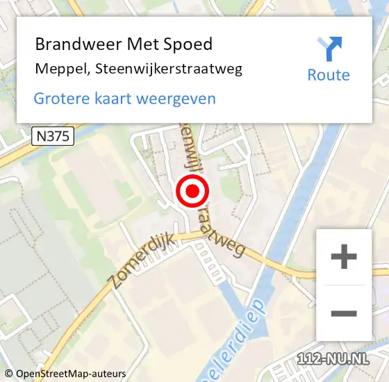 Locatie op kaart van de 112 melding: Brandweer Met Spoed Naar Meppel, Steenwijkerstraatweg op 16 april 2024 18:00