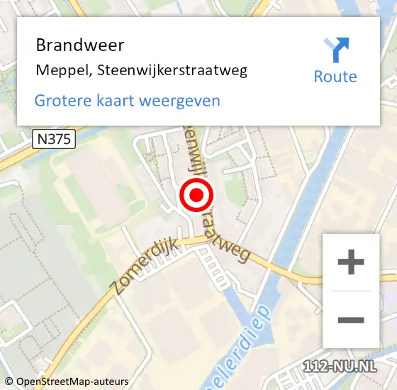 Locatie op kaart van de 112 melding: Brandweer Meppel, Steenwijkerstraatweg op 16 april 2024 18:02