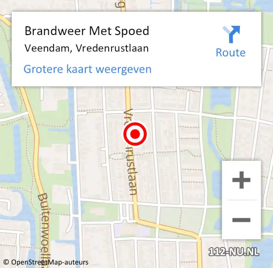 Locatie op kaart van de 112 melding: Brandweer Met Spoed Naar Veendam, Vredenrustlaan op 16 april 2024 18:08