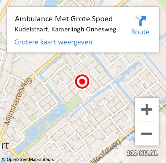 Locatie op kaart van de 112 melding: Ambulance Met Grote Spoed Naar Kudelstaart, Kamerlingh Onnesweg op 16 april 2024 18:13