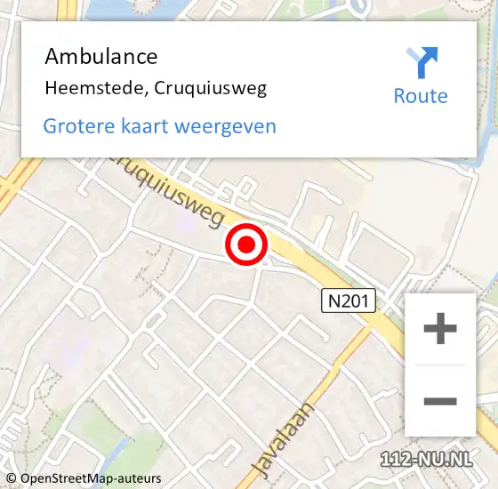 Locatie op kaart van de 112 melding: Ambulance Heemstede, Cruquiusweg op 16 april 2024 18:19