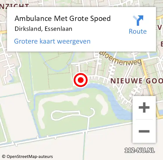 Locatie op kaart van de 112 melding: Ambulance Met Grote Spoed Naar Dirksland, Essenlaan op 16 april 2024 18:44