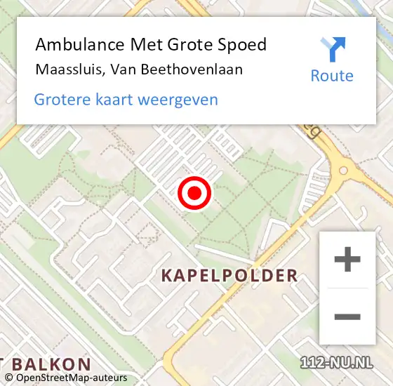Locatie op kaart van de 112 melding: Ambulance Met Grote Spoed Naar Maassluis, Van Beethovenlaan op 16 april 2024 18:50