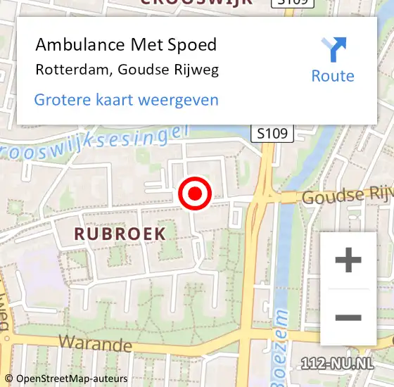 Locatie op kaart van de 112 melding: Ambulance Met Spoed Naar Rotterdam, Goudse Rijweg op 16 april 2024 18:51