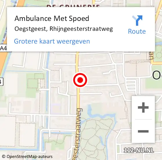 Locatie op kaart van de 112 melding: Ambulance Met Spoed Naar Oegstgeest, Rhijngeesterstraatweg op 16 april 2024 19:00