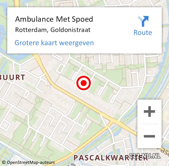 Locatie op kaart van de 112 melding: Ambulance Met Spoed Naar Rotterdam, Goldonistraat op 16 april 2024 19:36