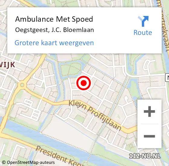 Locatie op kaart van de 112 melding: Ambulance Met Spoed Naar Oegstgeest, J.C. Bloemlaan op 16 april 2024 19:48