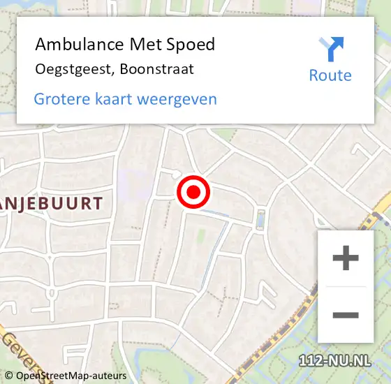 Locatie op kaart van de 112 melding: Ambulance Met Spoed Naar Oegstgeest, Boonstraat op 16 april 2024 19:58