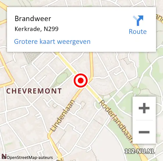 Locatie op kaart van de 112 melding: Brandweer Kerkrade, N299 op 2 oktober 2014 17:10