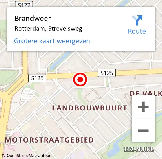 Locatie op kaart van de 112 melding: Brandweer Rotterdam, Strevelsweg op 16 april 2024 20:25