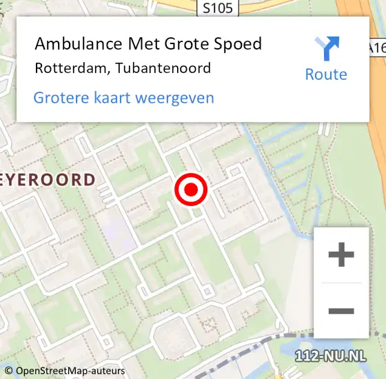 Locatie op kaart van de 112 melding: Ambulance Met Grote Spoed Naar Rotterdam, Tubantenoord op 16 april 2024 20:51