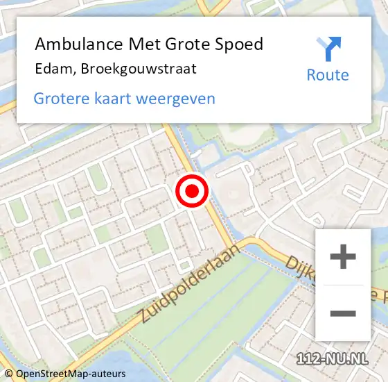 Locatie op kaart van de 112 melding: Ambulance Met Grote Spoed Naar Edam, Broekgouwstraat op 16 april 2024 20:59