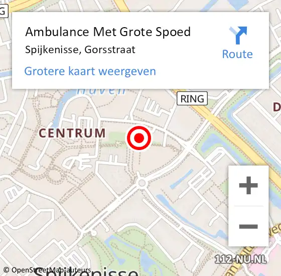 Locatie op kaart van de 112 melding: Ambulance Met Grote Spoed Naar Spijkenisse, Gorsstraat op 16 april 2024 21:25