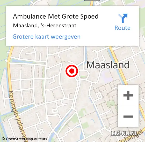 Locatie op kaart van de 112 melding: Ambulance Met Grote Spoed Naar Maasland, 's-Herenstraat op 16 april 2024 21:50