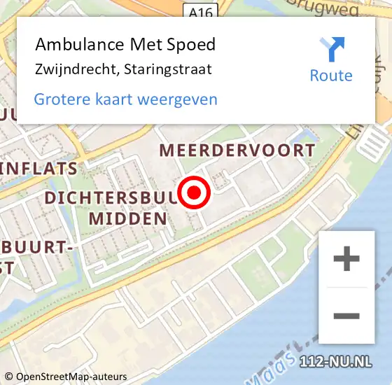 Locatie op kaart van de 112 melding: Ambulance Met Spoed Naar Zwijndrecht, Staringstraat op 16 april 2024 22:09