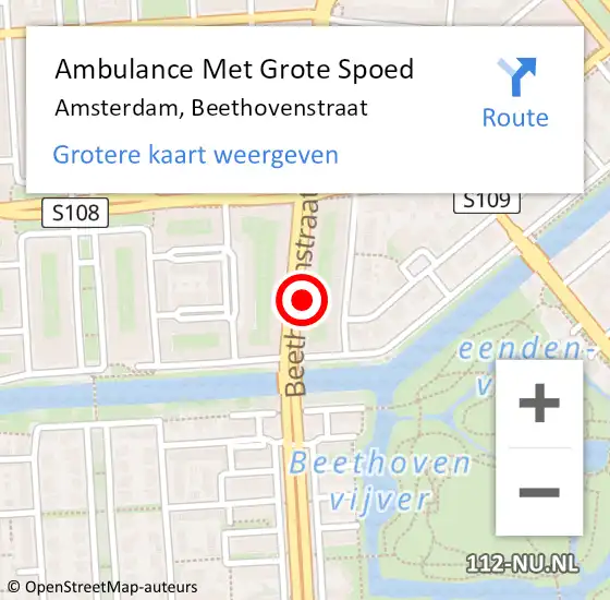 Locatie op kaart van de 112 melding: Ambulance Met Grote Spoed Naar Amsterdam, Beethovenstraat op 16 april 2024 22:11