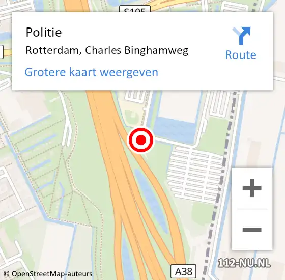 Locatie op kaart van de 112 melding: Politie Rotterdam, Charles Binghamweg op 16 april 2024 22:15