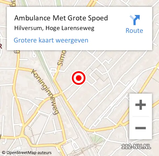 Locatie op kaart van de 112 melding: Ambulance Met Grote Spoed Naar Hilversum, Hoge Larenseweg op 2 oktober 2014 17:20