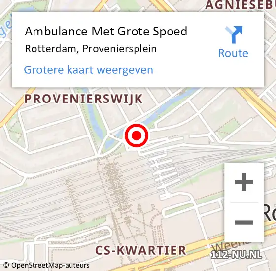 Locatie op kaart van de 112 melding: Ambulance Met Grote Spoed Naar Rotterdam, Proveniersplein op 16 april 2024 22:28