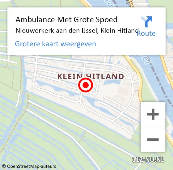 Locatie op kaart van de 112 melding: Ambulance Met Grote Spoed Naar Nieuwerkerk aan den IJssel, Klein Hitland op 16 april 2024 23:27