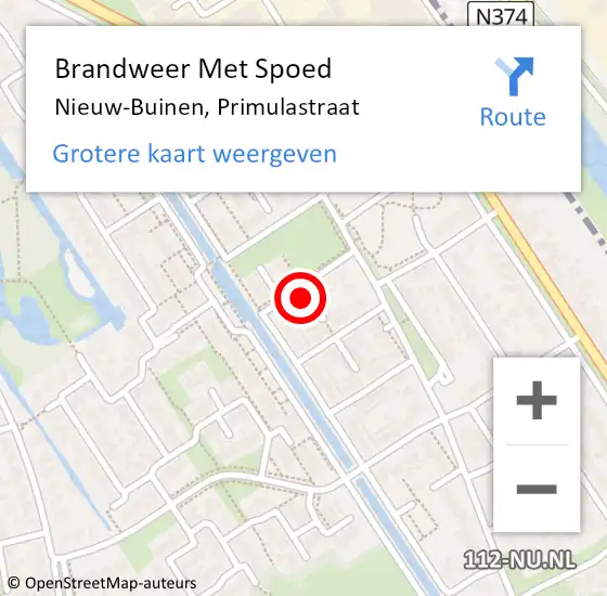 Locatie op kaart van de 112 melding: Brandweer Met Spoed Naar Nieuw-Buinen, Primulastraat op 16 april 2024 23:46