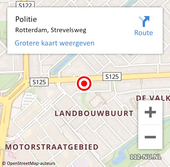 Locatie op kaart van de 112 melding: Politie Rotterdam, Strevelsweg op 17 april 2024 00:25