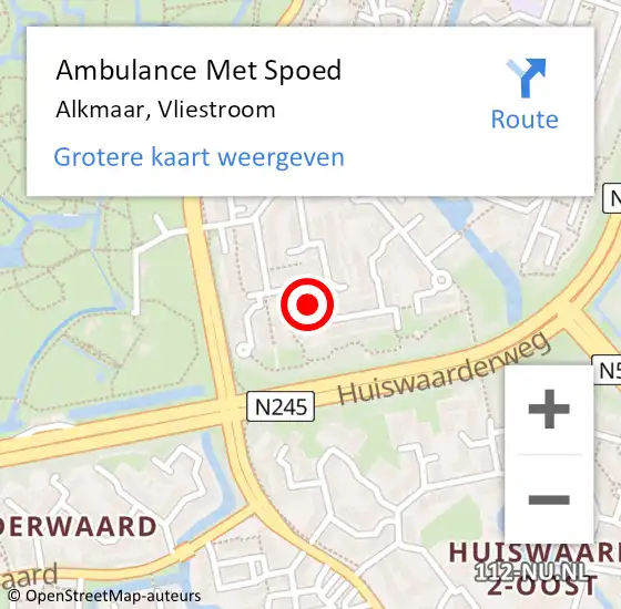 Locatie op kaart van de 112 melding: Ambulance Met Spoed Naar Alkmaar, Vliestroom op 17 april 2024 00:25