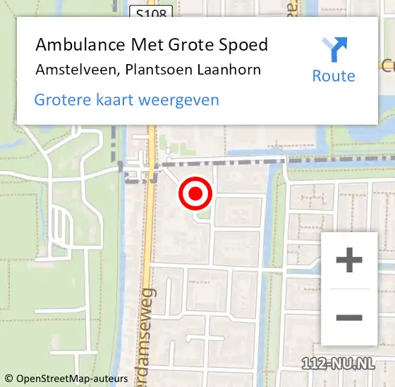 Locatie op kaart van de 112 melding: Ambulance Met Grote Spoed Naar Amstelveen, Plantsoen Laanhorn op 17 april 2024 00:29