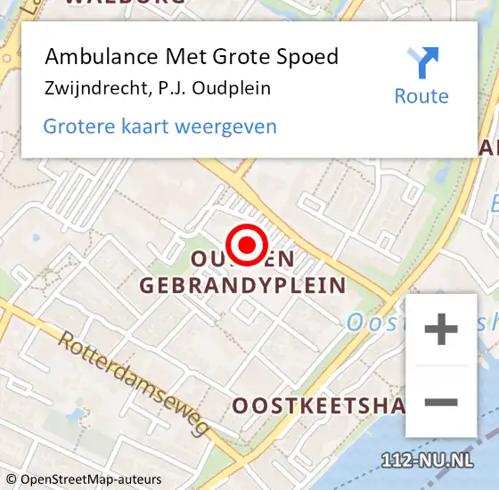 Locatie op kaart van de 112 melding: Ambulance Met Grote Spoed Naar Zwijndrecht, P.J. Oudplein op 17 april 2024 00:54