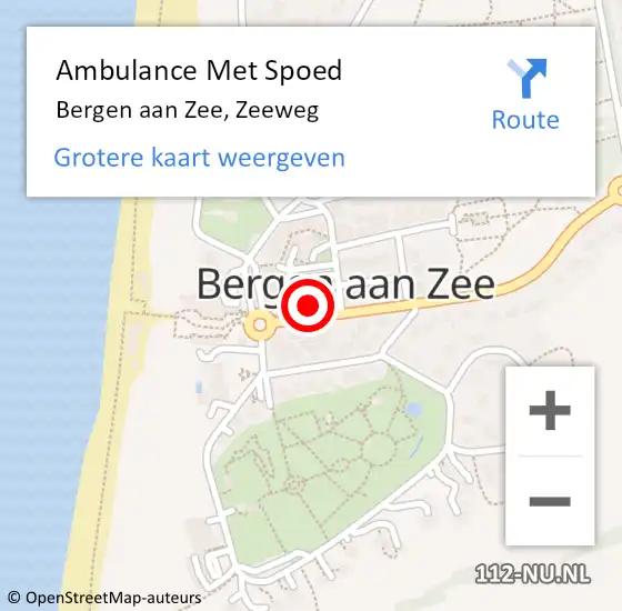 Locatie op kaart van de 112 melding: Ambulance Met Spoed Naar Bergen aan Zee, Zeeweg op 17 april 2024 01:11