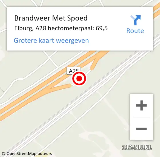 Locatie op kaart van de 112 melding: Brandweer Met Spoed Naar Elburg, A28 hectometerpaal: 69,5 op 17 april 2024 01:15