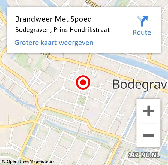 Locatie op kaart van de 112 melding: Brandweer Met Spoed Naar Bodegraven, Prins Hendrikstraat op 17 april 2024 01:40