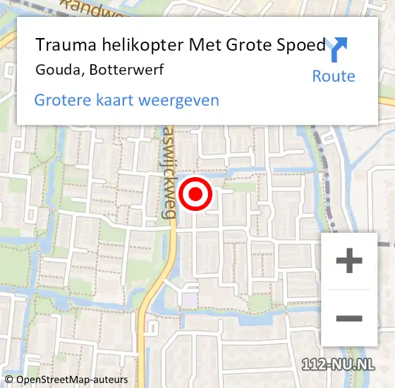 Locatie op kaart van de 112 melding: Trauma helikopter Met Grote Spoed Naar Gouda, Botterwerf op 17 april 2024 03:13