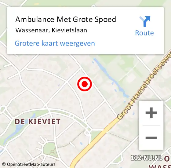Locatie op kaart van de 112 melding: Ambulance Met Grote Spoed Naar Wassenaar, Kievietslaan op 17 april 2024 05:22