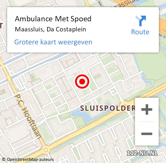 Locatie op kaart van de 112 melding: Ambulance Met Spoed Naar Maassluis, Da Costaplein op 17 april 2024 05:31