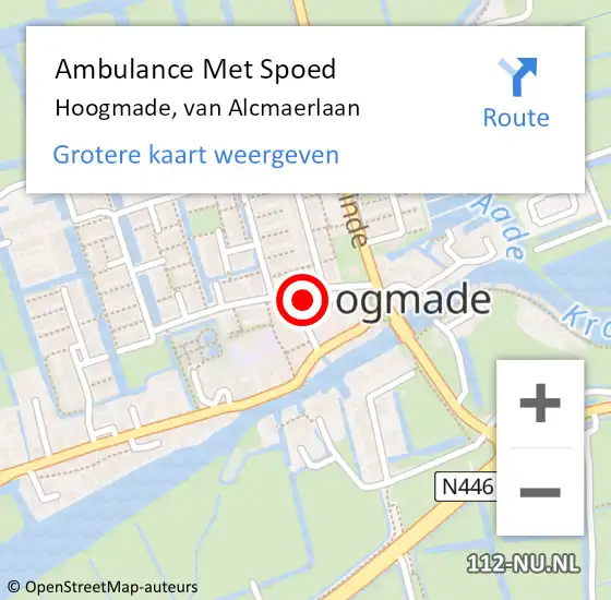 Locatie op kaart van de 112 melding: Ambulance Met Spoed Naar Hoogmade, van Alcmaerlaan op 17 april 2024 05:40