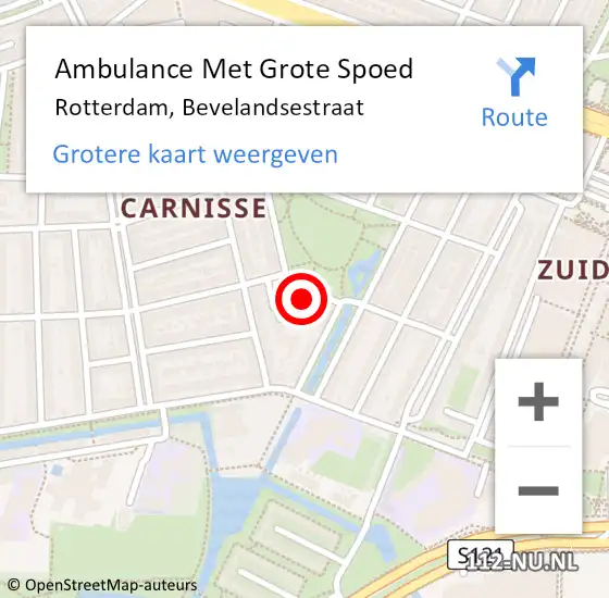 Locatie op kaart van de 112 melding: Ambulance Met Grote Spoed Naar Rotterdam, Bevelandsestraat op 17 april 2024 05:58