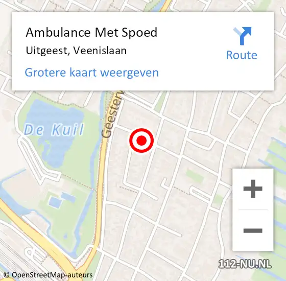 Locatie op kaart van de 112 melding: Ambulance Met Spoed Naar Uitgeest, Veenislaan op 17 april 2024 06:25