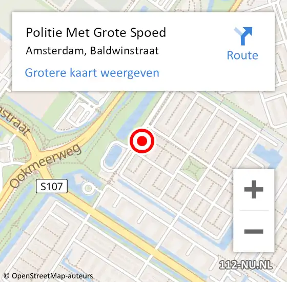 Locatie op kaart van de 112 melding: Politie Met Grote Spoed Naar Amsterdam, Baldwinstraat op 17 april 2024 06:31