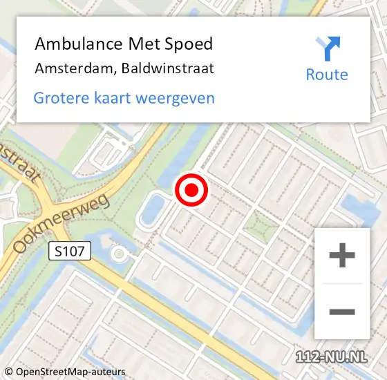 Locatie op kaart van de 112 melding: Ambulance Met Spoed Naar Amsterdam, Baldwinstraat op 17 april 2024 06:31