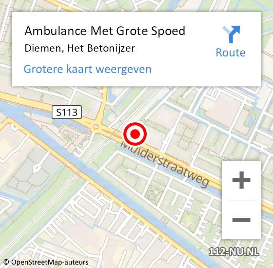 Locatie op kaart van de 112 melding: Ambulance Met Grote Spoed Naar Diemen, Het Betonijzer op 17 april 2024 06:49