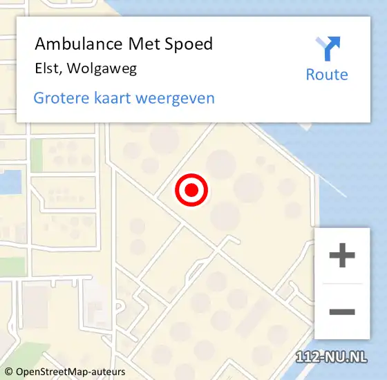 Locatie op kaart van de 112 melding: Ambulance Met Spoed Naar Elst, Wolgaweg op 17 april 2024 07:12