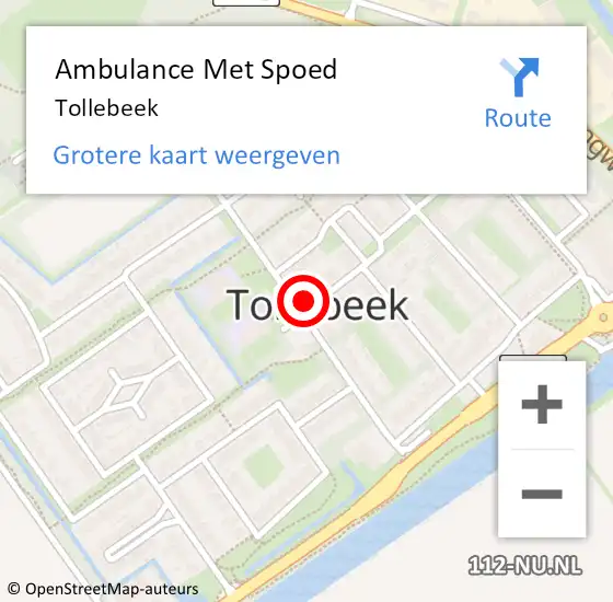Locatie op kaart van de 112 melding: Ambulance Met Spoed Naar Tollebeek op 17 april 2024 07:48