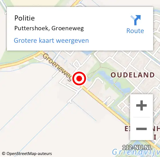 Locatie op kaart van de 112 melding: Politie Puttershoek, Groeneweg op 17 april 2024 08:29