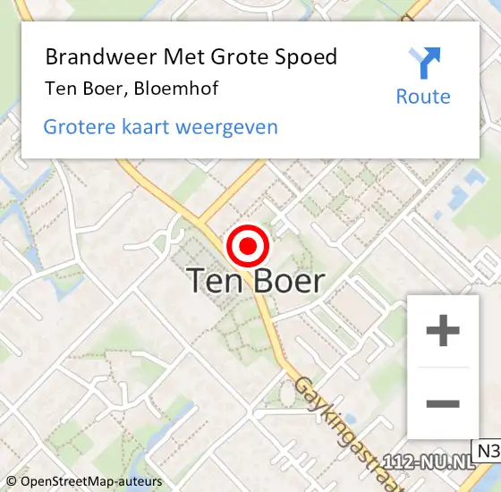 Locatie op kaart van de 112 melding: Brandweer Met Grote Spoed Naar Ten Boer, Bloemhof op 17 april 2024 08:37