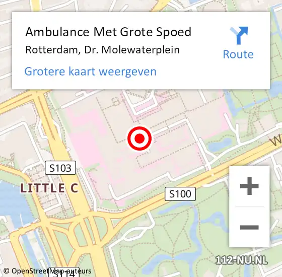 Locatie op kaart van de 112 melding: Ambulance Met Grote Spoed Naar Rotterdam, Dr. Molewaterplein op 17 april 2024 08:46